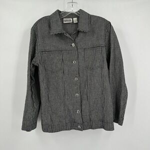 Chicos Design Womens Preppy Gingham Check Jacket Size 0 US S Academia Minimalist